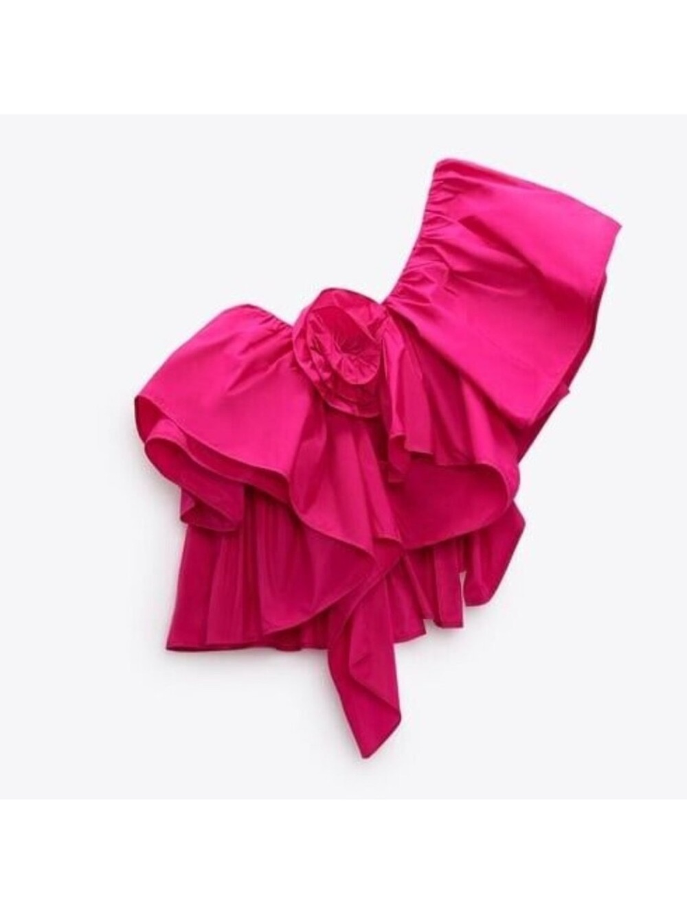 Zara Fuchsia One-Shoulder Ruffled Crop Top